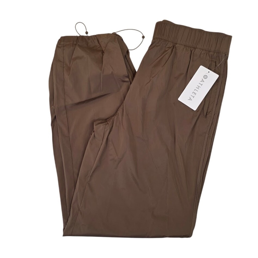 Athleta Size Medium Tall Rise Pants Brown Track Parachute Bungee Hem Pull On NWT